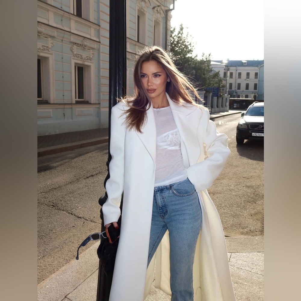 H&M Tie Belt Coat White Size M NWT